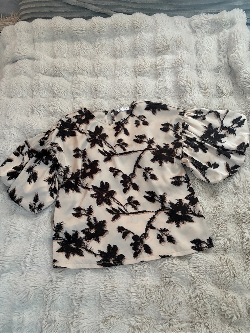 TCEC Cream Blouse with Black Floral Motif